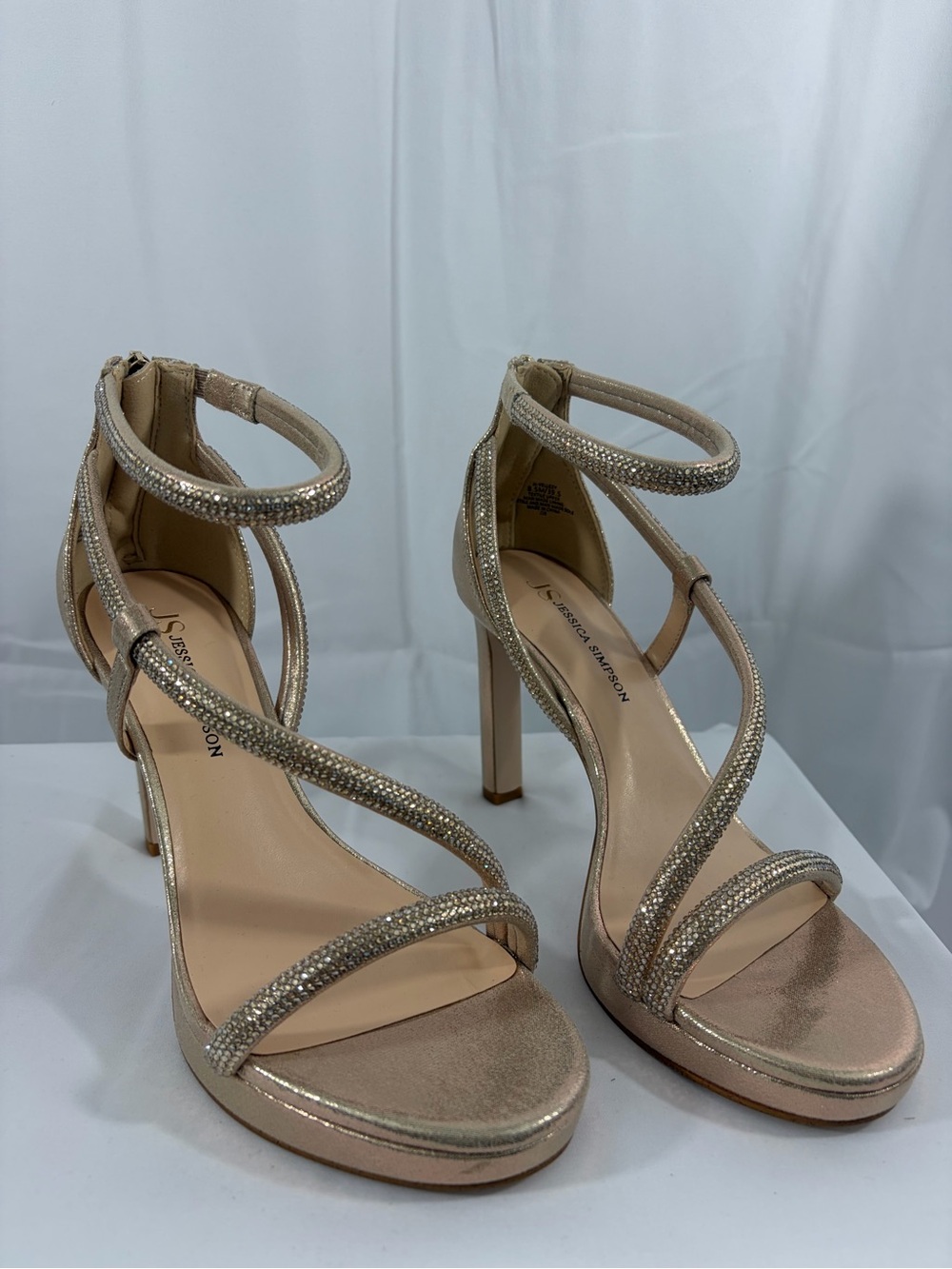 NWT Jessica Simpson Womens Size 8.5 Metallic Rose Gold Strappy High Heels